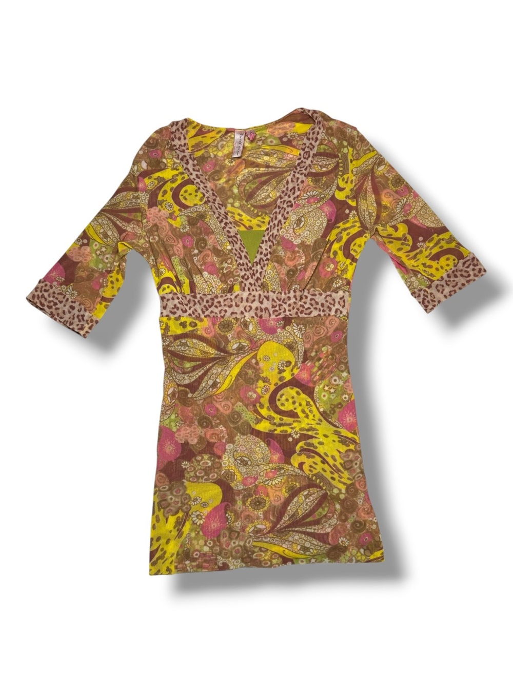 Sweet Pea Stacy Frati Babydoll Sheer Marble Serb Blouse S Retro Disco art gypsy